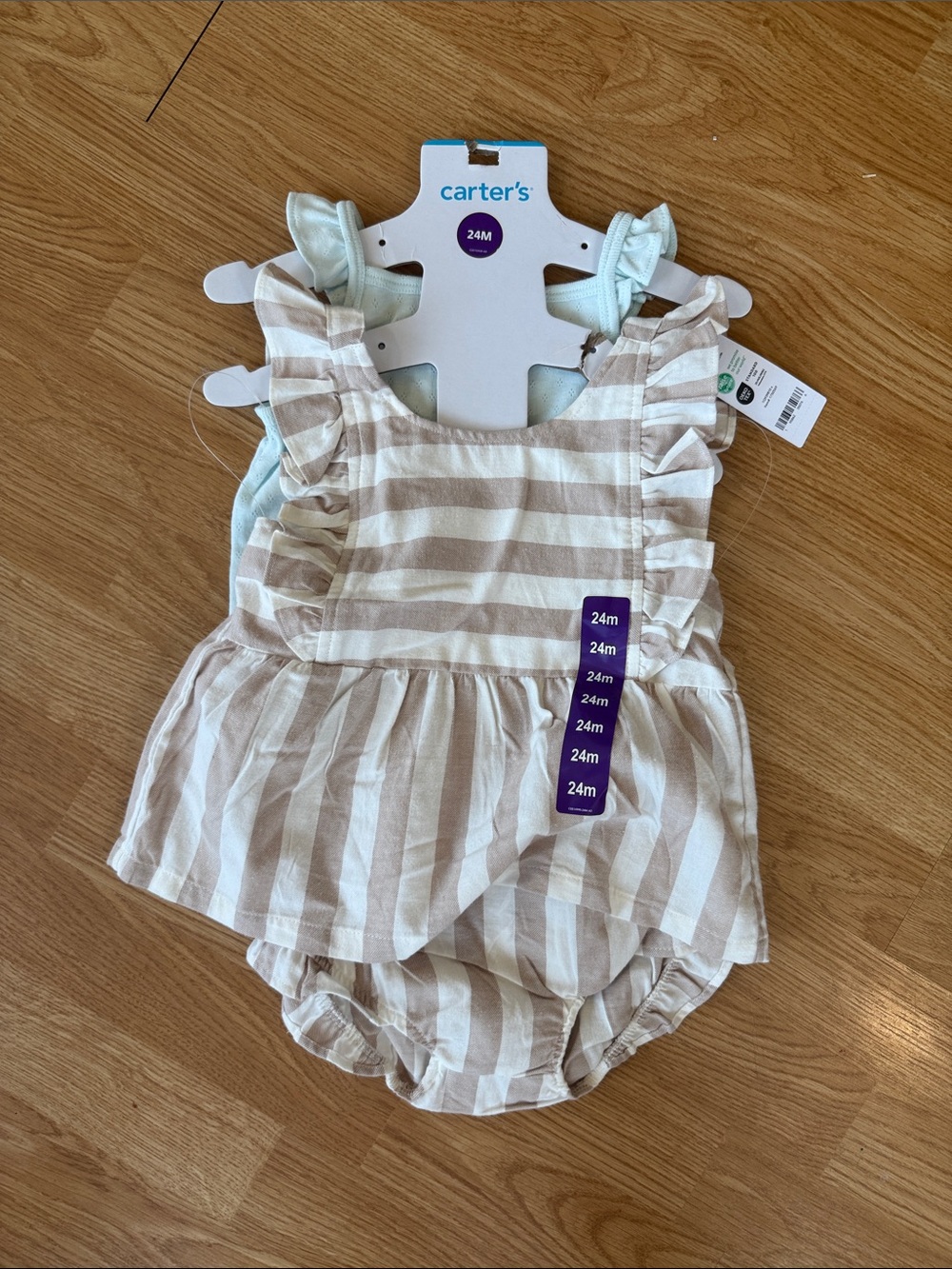 Carter's Beige & White Striped Baby Bubble Romper